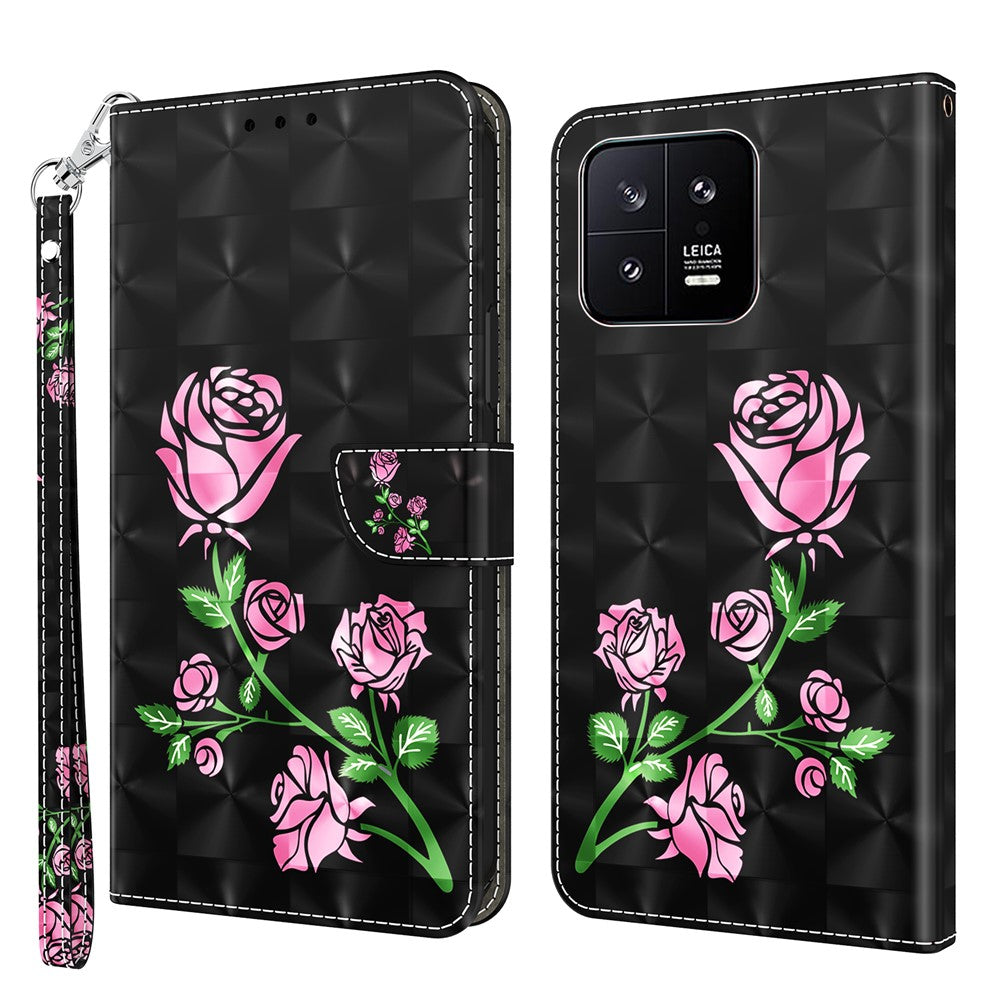 For Xiaomi 13 5G PU Leather Wallet Phone Case 3D Pattern Printing Phone Cover with Strap