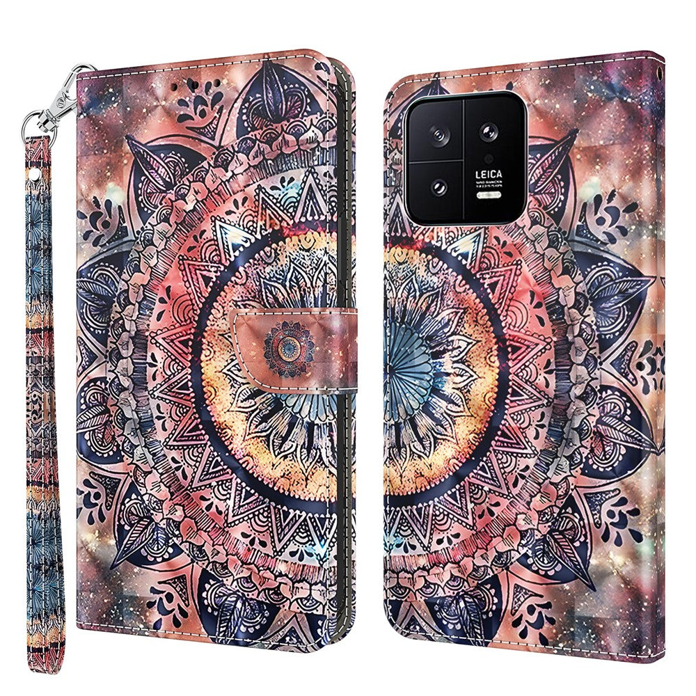For Xiaomi 13 5G PU Leather Wallet Phone Case 3D Pattern Printing Phone Cover with Strap