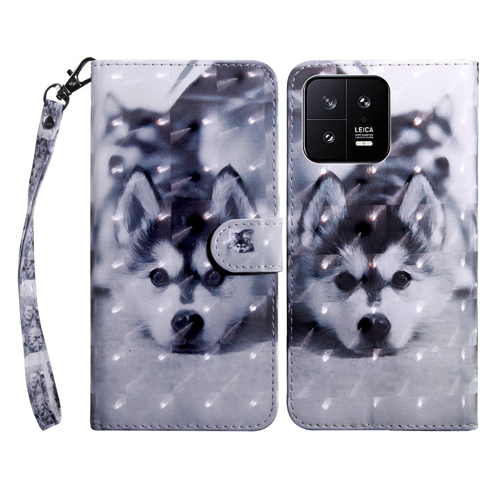 For Xiaomi 13 5G PU Leather Wallet Phone Case 3D Pattern Printing Phone Cover with Strap