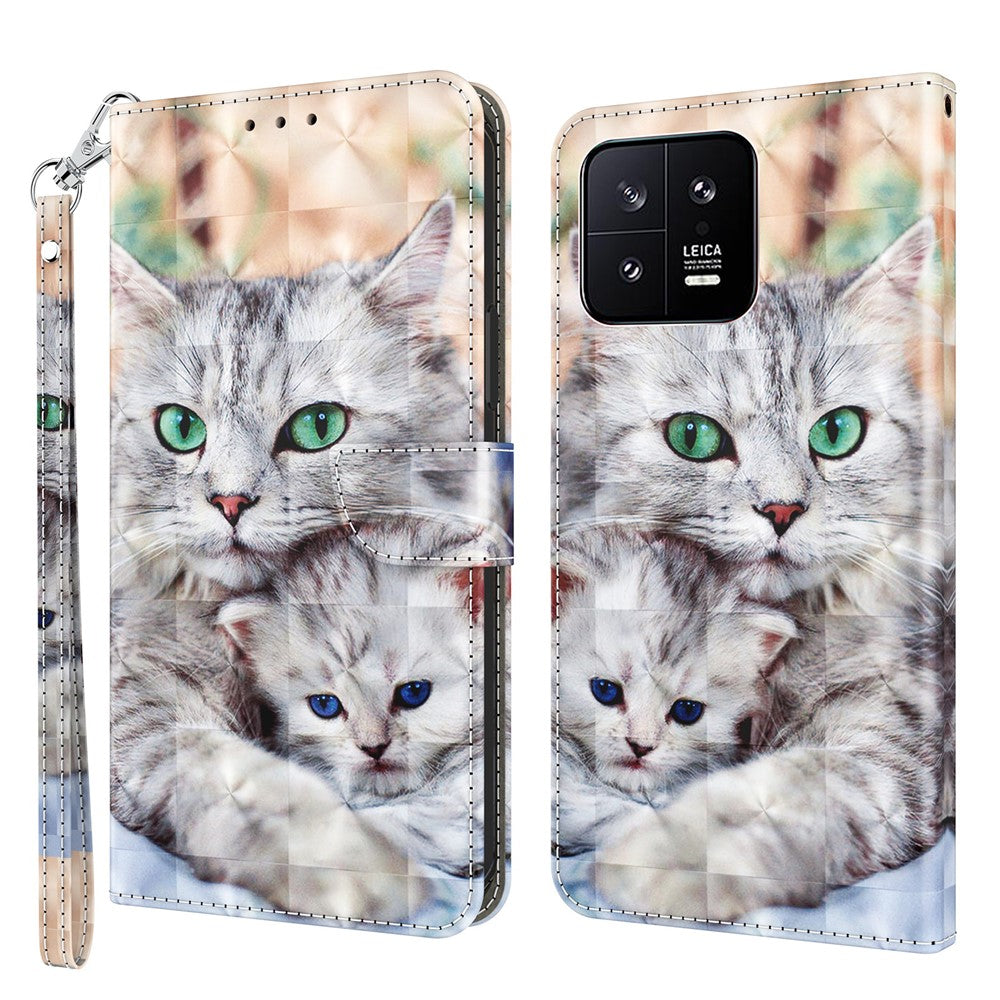 For Xiaomi 13 5G PU Leather Wallet Phone Case 3D Pattern Printing Phone Cover with Strap
