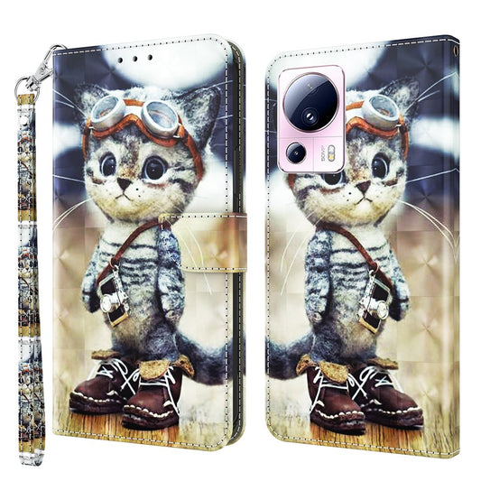 Xiaomi Civi 2 5G / Xiaomi 13 Lite Handyhülle – PU Leather Flip Cover Civi 2 Brieftaschen-, 3D-Musterdruck- mit Riemen