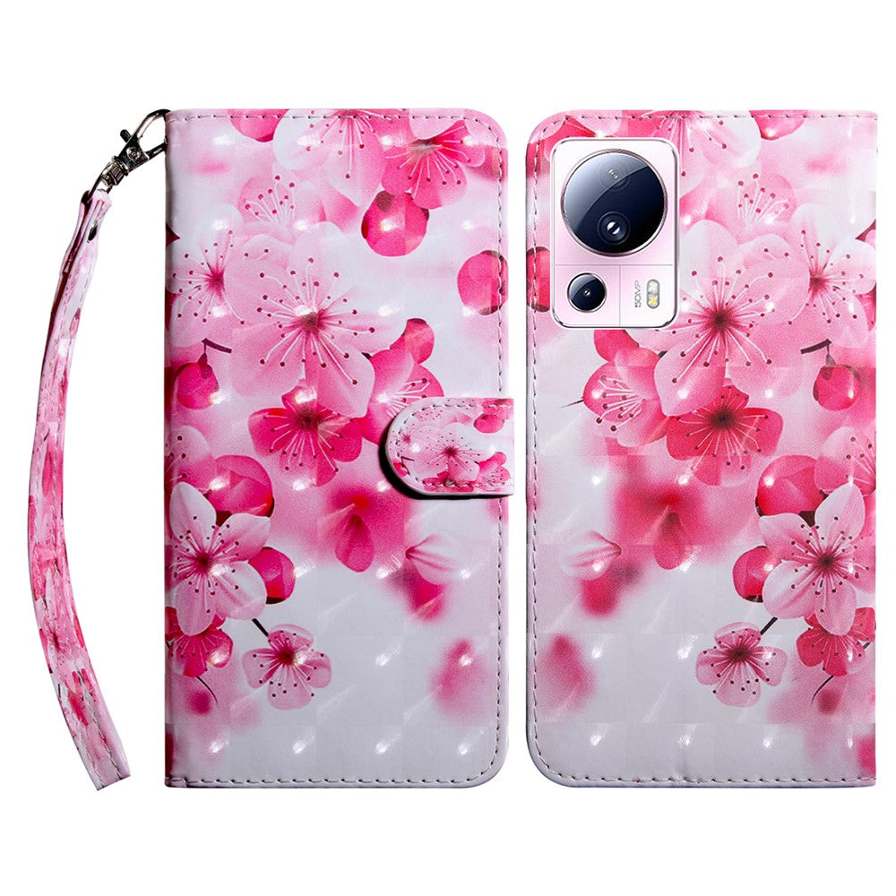 PU Leather Flip Cover for Xiaomi 13 Lite / Civi 2 Wallet Phone Case 3D Pattern Printing Phone Shell with Strap