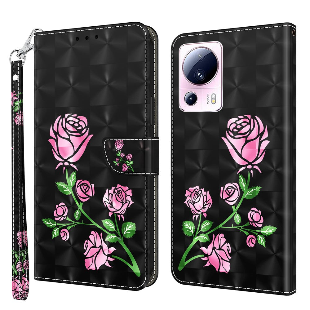 PU Leather Flip Cover for Xiaomi 13 Lite / Civi 2 Wallet Phone Case 3D Pattern Printing Phone Shell with Strap