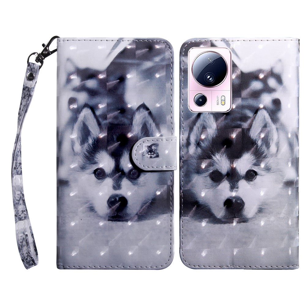 PU Leather Flip Cover for Xiaomi 13 Lite / Civi 2 Wallet Phone Case 3D Pattern Printing Phone Shell with Strap
