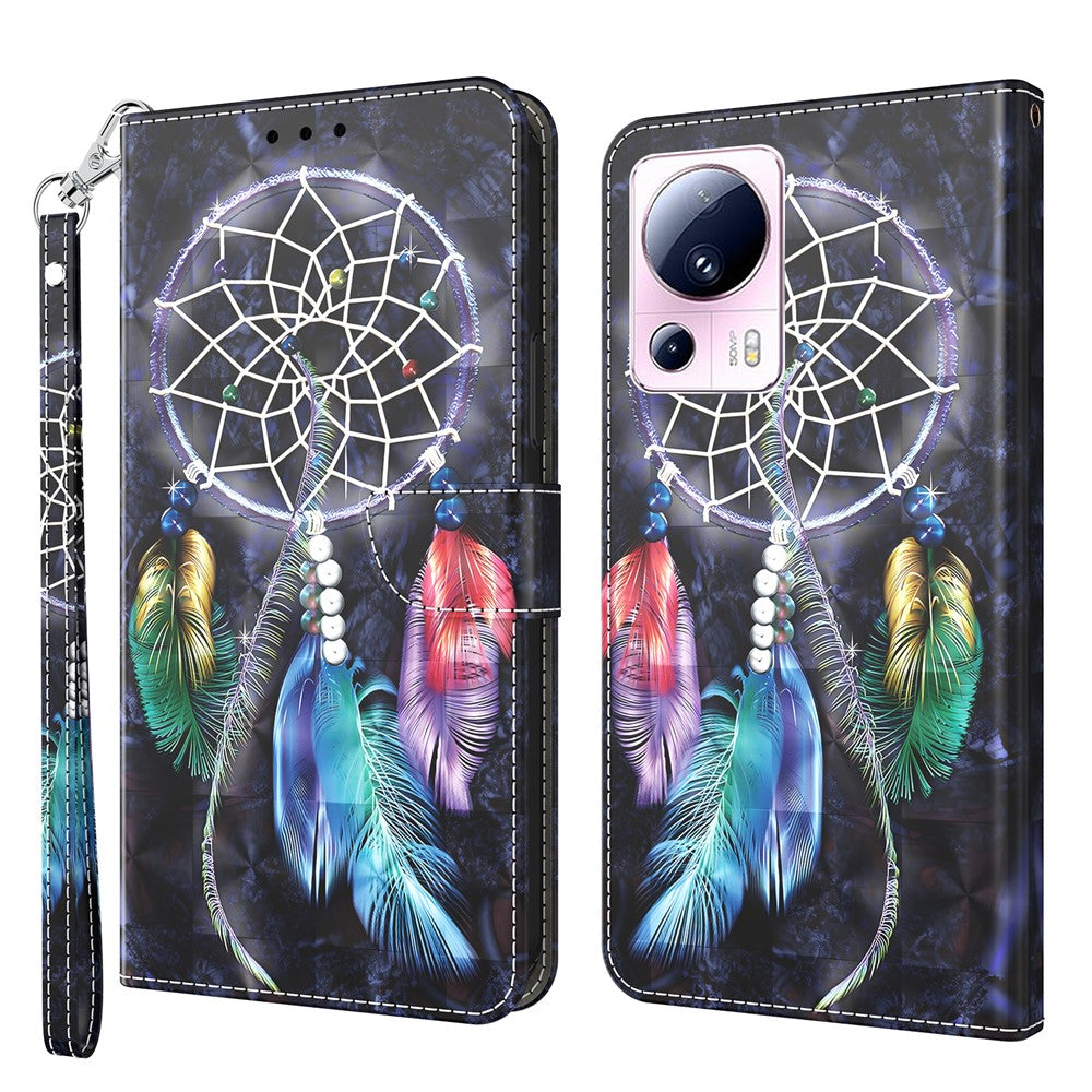 PU Leather Flip Cover for Xiaomi 13 Lite / Civi 2 Wallet Phone Case 3D Pattern Printing Phone Shell with Strap