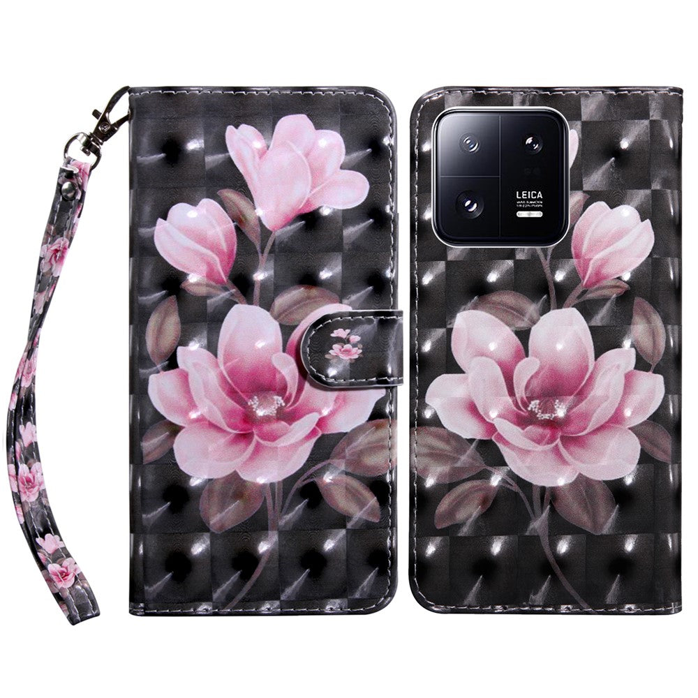 3D Pattern Printing Phone Case for Xiaomi 13 Pro 5G PU Leather Wallet Cover Anti-Drop Phone Shell with Strap