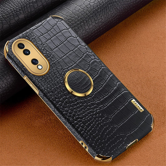 Honor 70 5G Handyhülle – Lederbeschichtetes TPU-Fallschutz-Gehäuse mit Krokodilstruktur, 6D-galvanisierte Abdeckung mit Ringständer