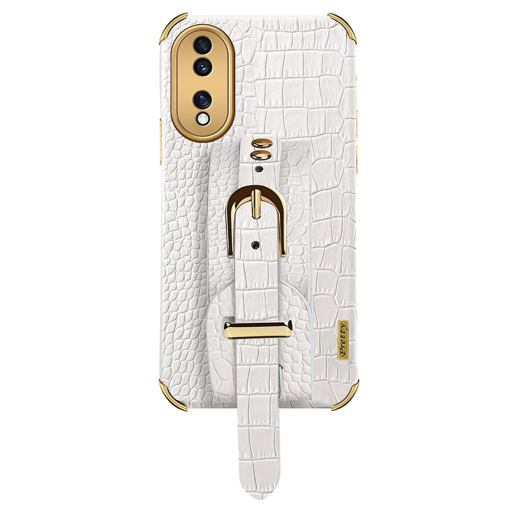 Shockproof Case for Honor 70 5G Phone Case Crocodile Texture Electroplating Phone Shell with Hand Strap Kickstand