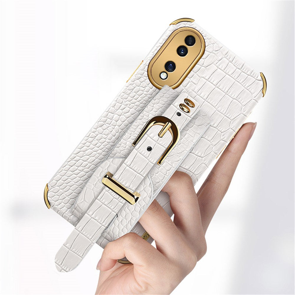 Shockproof Case for Honor 70 5G Phone Case Crocodile Texture Electroplating Phone Shell with Hand Strap Kickstand