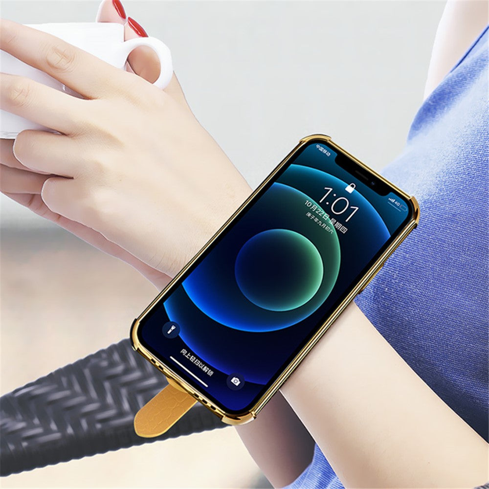 Shockproof Case for Honor 70 5G Phone Case Crocodile Texture Electroplating Phone Shell with Hand Strap Kickstand