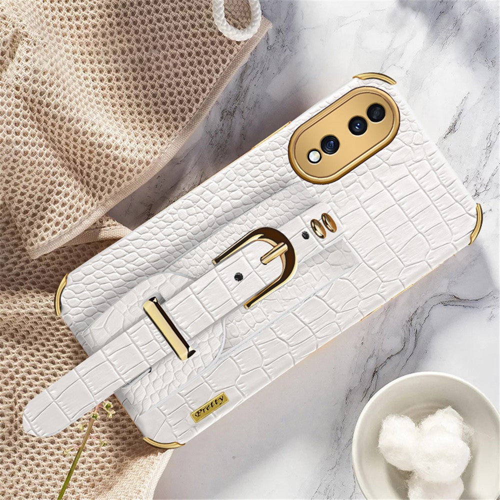 Shockproof Case for Honor 70 5G Phone Case Crocodile Texture Electroplating Phone Shell with Hand Strap Kickstand