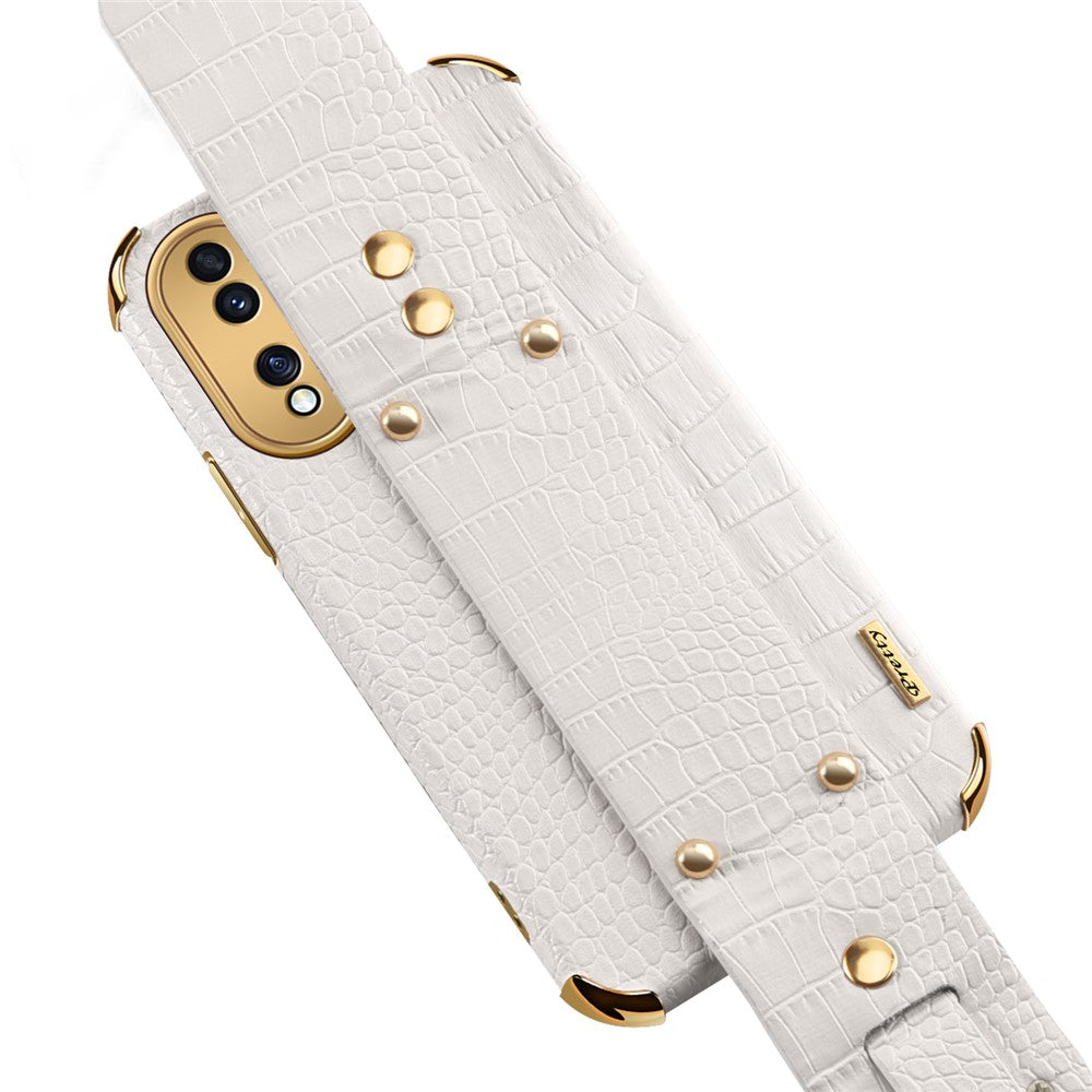 Shockproof Case for Honor 70 5G Phone Case Crocodile Texture Electroplating Phone Shell with Hand Strap Kickstand