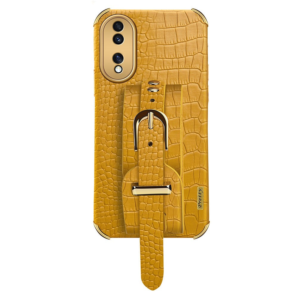 Shockproof Case for Honor 70 5G Phone Case Crocodile Texture Electroplating Phone Shell with Hand Strap Kickstand