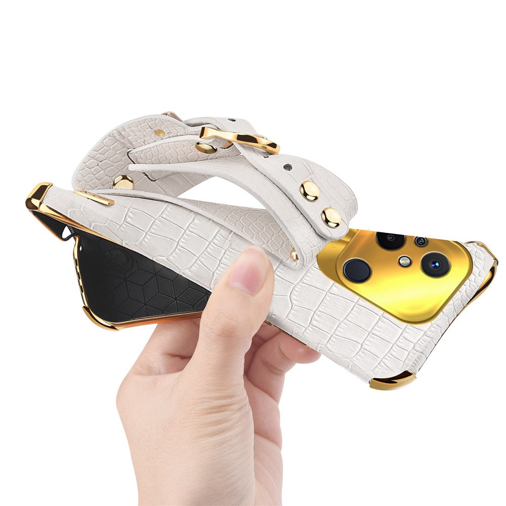 For Xiaomi Redmi 12C 4G Wristband Kickstand Phone Case Electroplating Crocodile Texture Leather Coated TPU Cover