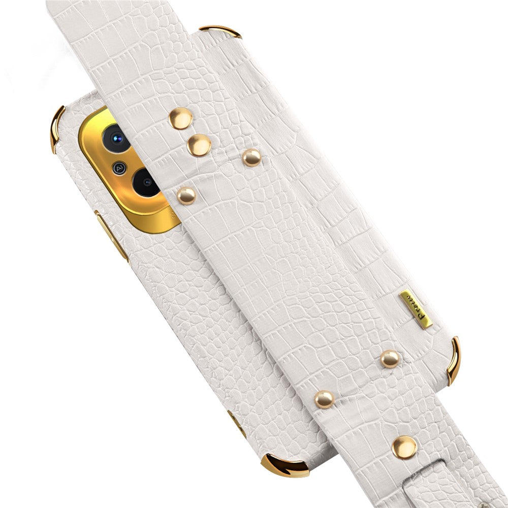 For Xiaomi Redmi 12C 4G Wristband Kickstand Phone Case Electroplating Crocodile Texture Leather Coated TPU Cover