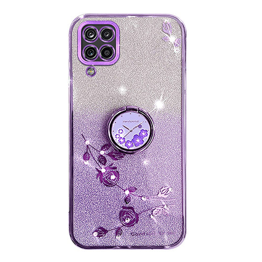 Galaxy A42 5G Glitzerhülle – Blumen-Design mit Strass & Ring-Ständer