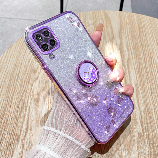 Galaxy A42 5G Glitzerhülle – Blumen-Design mit Strass & Ring-Ständer