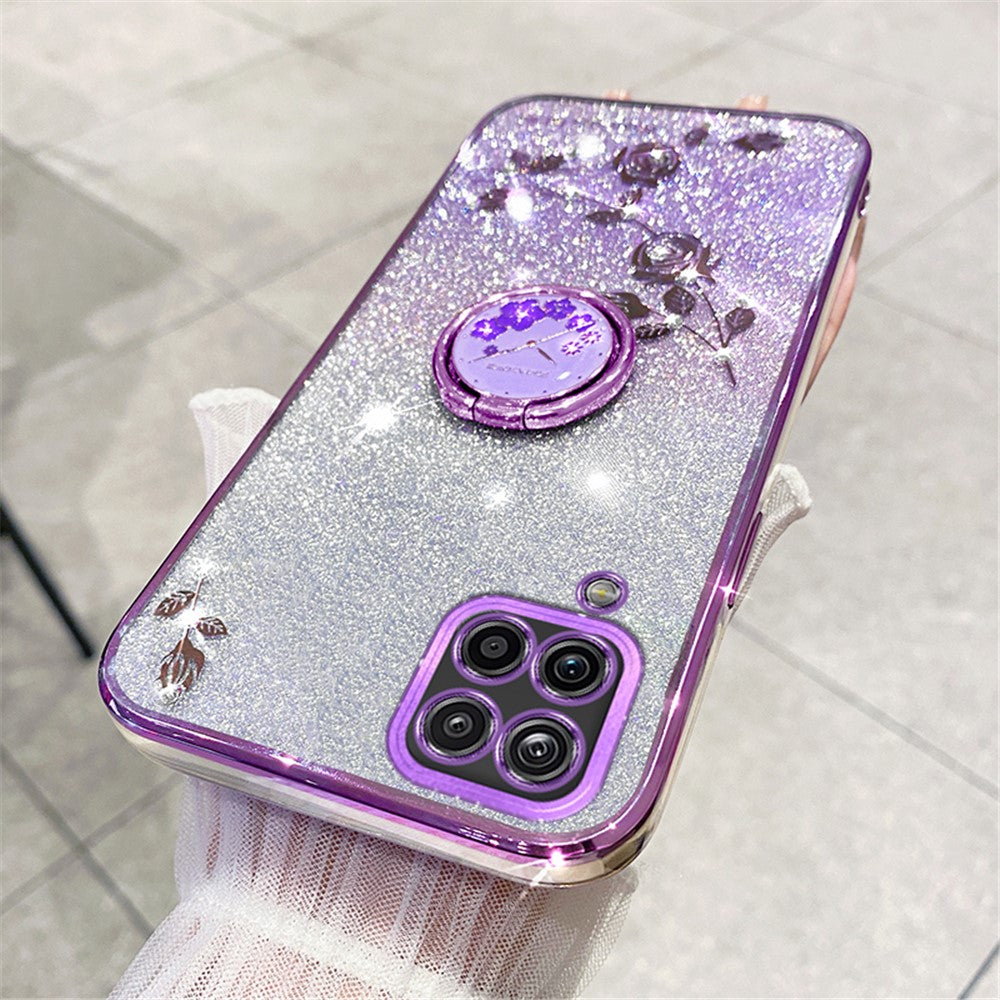 Galaxy A42 5G Glitzerhülle – Blumen-Design mit Strass & Ring-Ständer