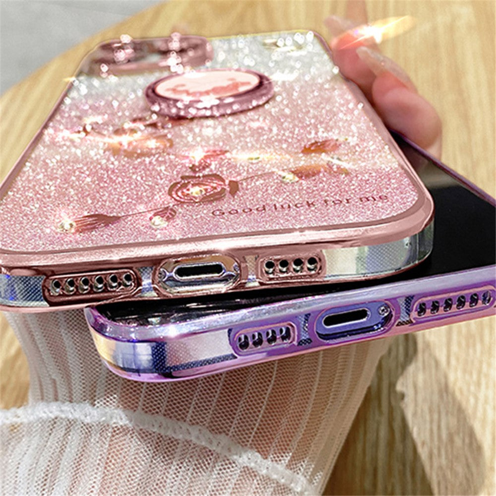 Galaxy A42 5G Glitzerhülle – Blumen-Design mit Strass & Ring-Ständer