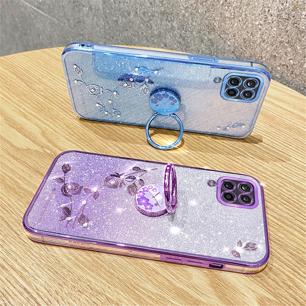 Galaxy A12 Glitzerhülle – Blumen-Design mit Farbverlauf & praktischem Ring-Ständer