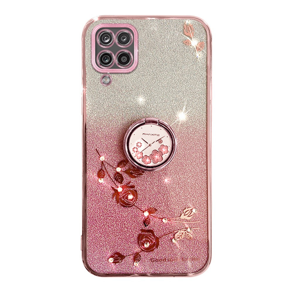 Galaxy A12 Glitzerhülle – Blumen-Design mit Farbverlauf & praktischem Ring-Ständer