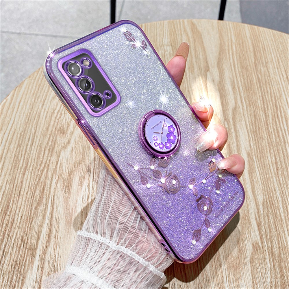 Galaxy A31 Glitzer-Hülle – Weich, mit Blumenmuster & Ringständer