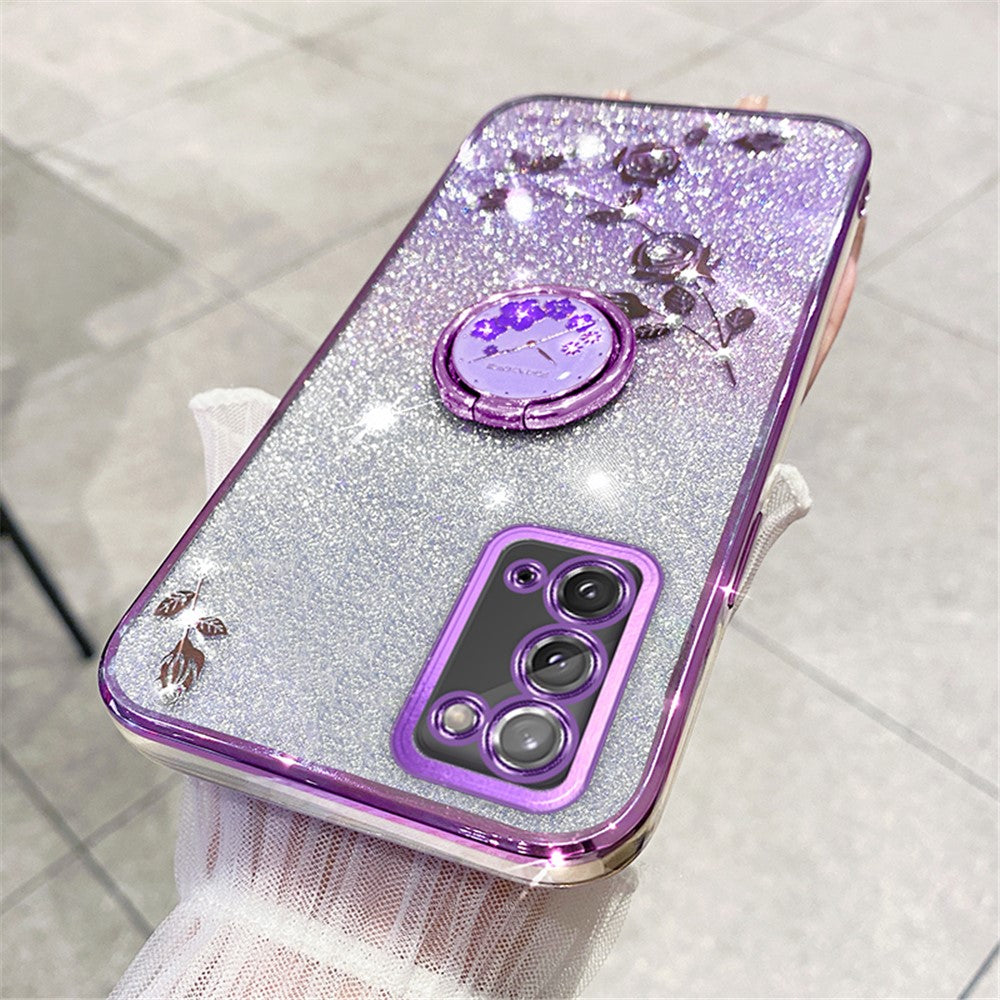 Galaxy A31 Glitzer-Hülle – Weich, mit Blumenmuster & Ringständer
