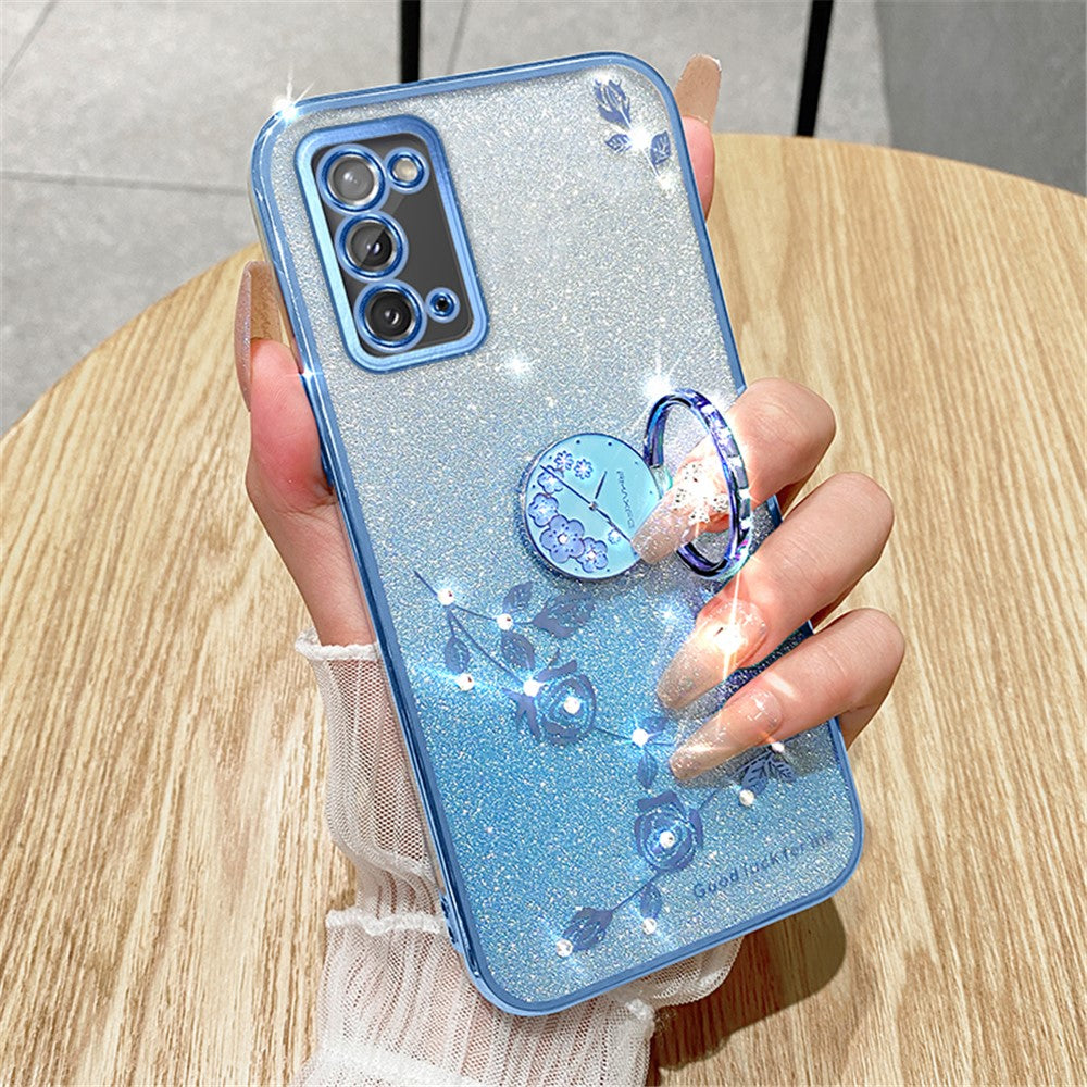 Galaxy A31 Glitzer-Hülle – Weich, mit Blumenmuster & Ringständer