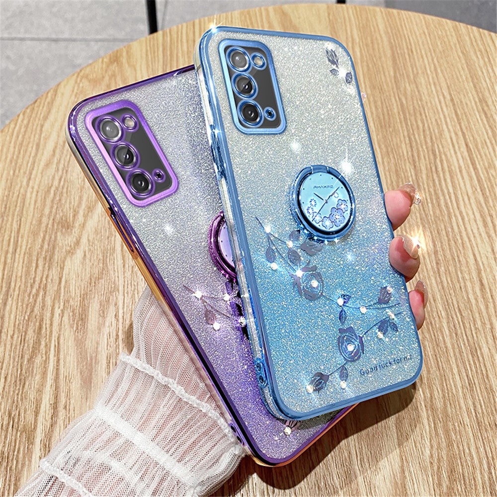 Galaxy A31 Glitzer-Hülle – Weich, mit Blumenmuster & Ringständer