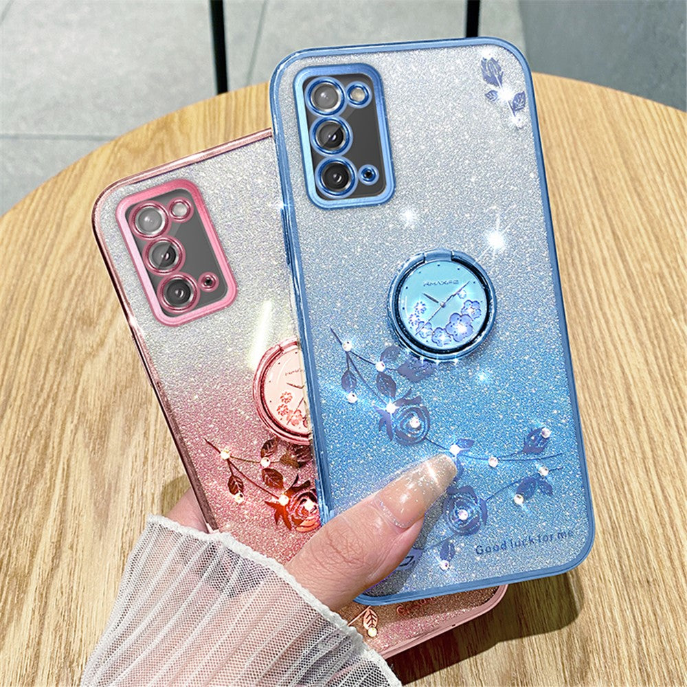 Galaxy A31 Glitzer-Hülle – Weich, mit Blumenmuster & Ringständer