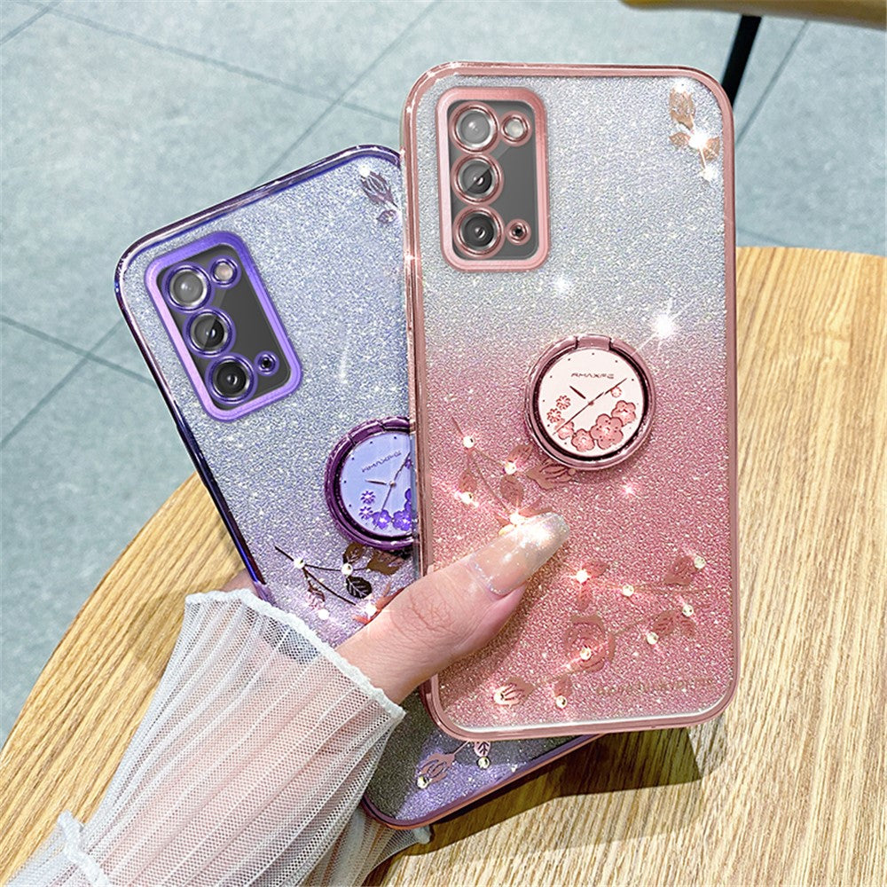 Galaxy A31 Glitzer-Hülle – Weich, mit Blumenmuster & Ringständer