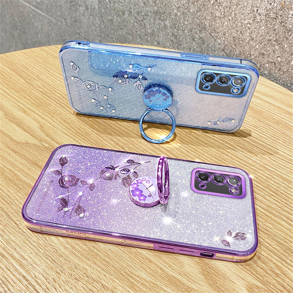 Galaxy A31 Glitzer-Hülle – Weich, mit Blumenmuster & Ringständer