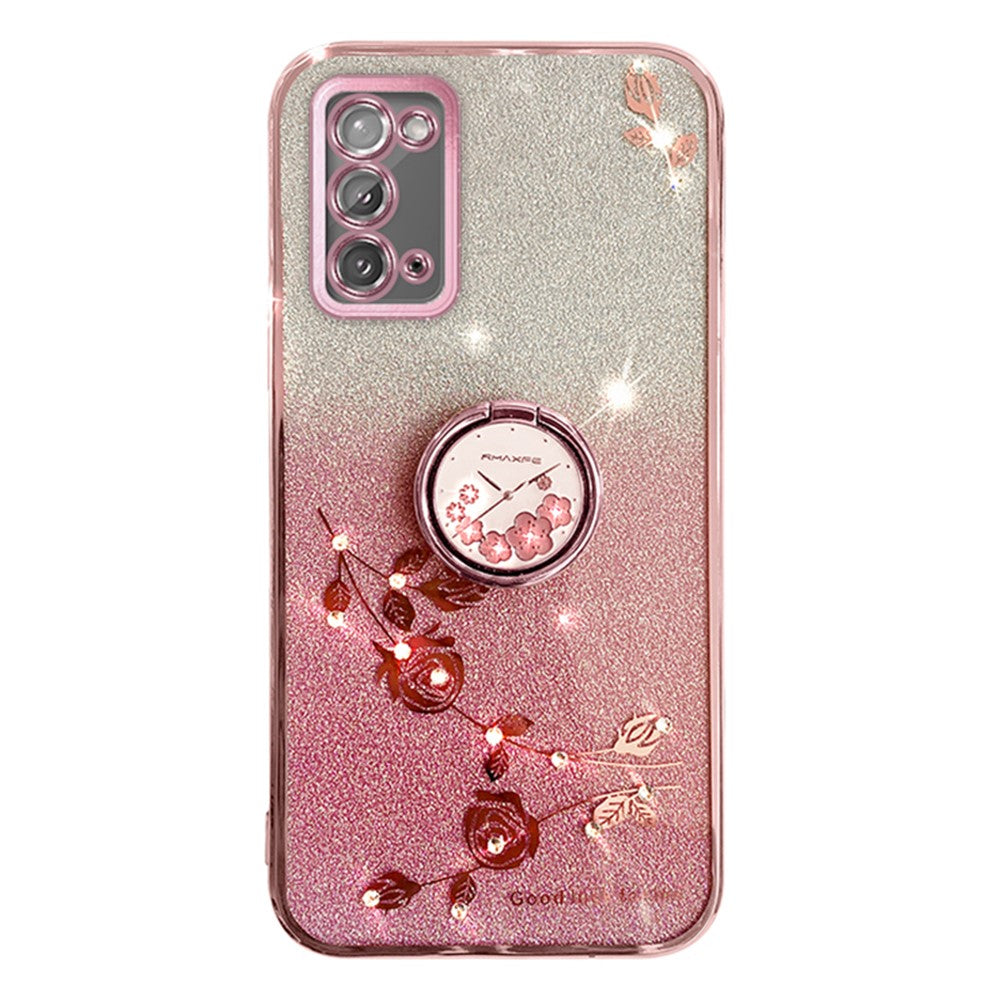 Galaxy A31 Glitzer-Hülle – Weich, mit Blumenmuster & Ringständer
