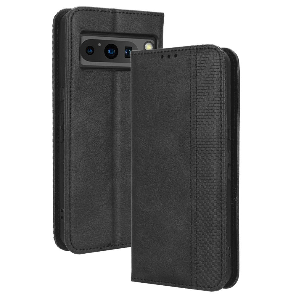 Pixel 8 Pro Lederhülle – Mit Brieftaschenfunktion, Ständer & Retro-Textur