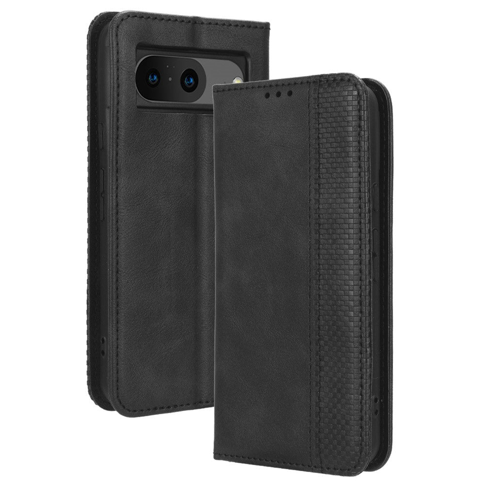 Pixel 8 Lederhülle – Mit Brieftaschenfunktion, Ständer & Retro-Textur