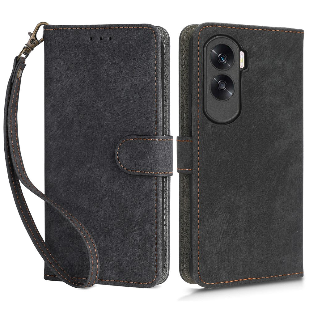 For Honor 90 Lite 5G / X50i 5G RFID Blocking PU Leather Case Cell Phone Wallet Stand Cover with Strap