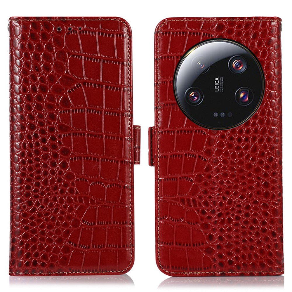 For Xiaomi 13 Ultra Genuine Cowhide Leather Phone Case Stand RFID Blocking Wallet Crocodile Texture Phone Cover