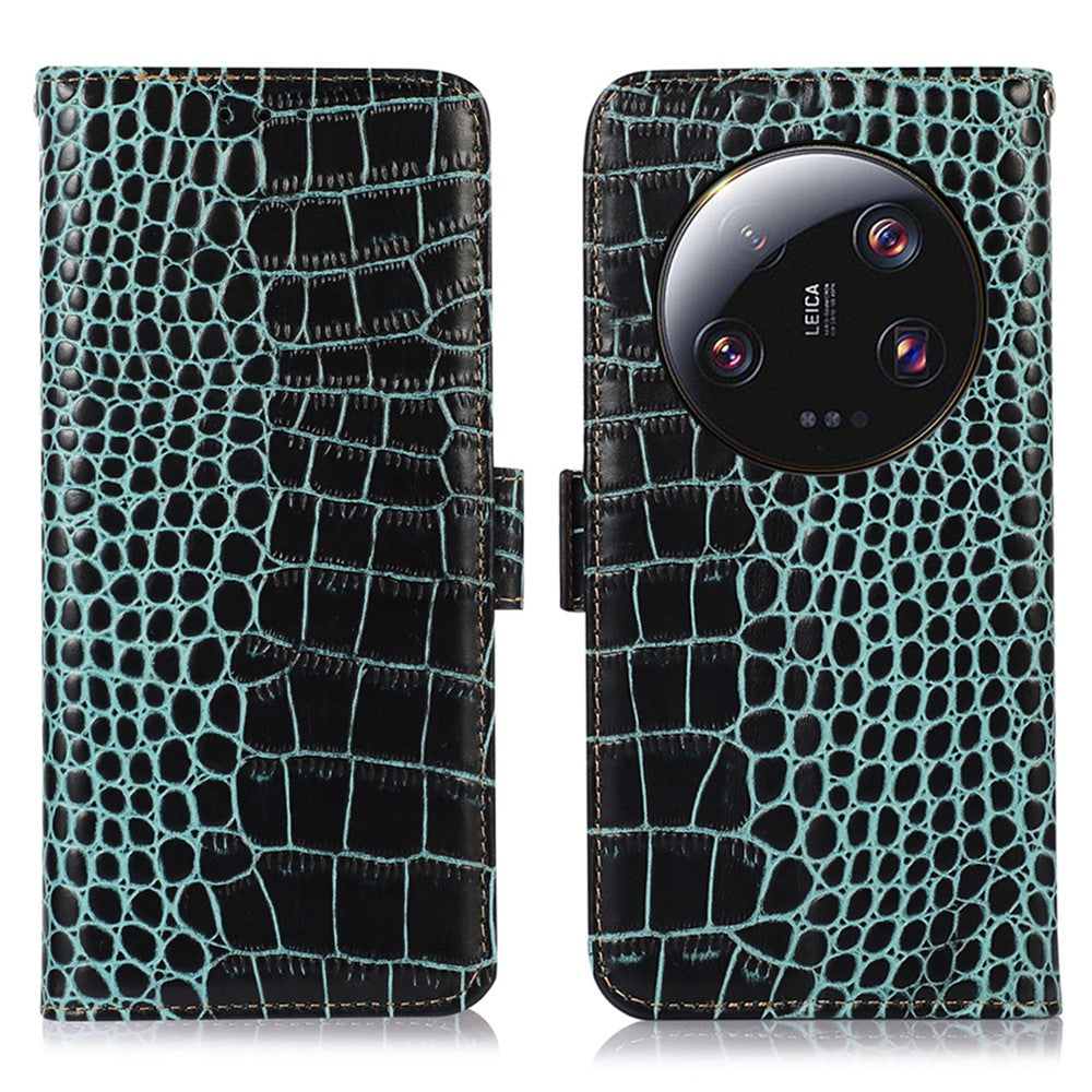 For Xiaomi 13 Ultra Genuine Cowhide Leather Phone Case Stand RFID Blocking Wallet Crocodile Texture Phone Cover