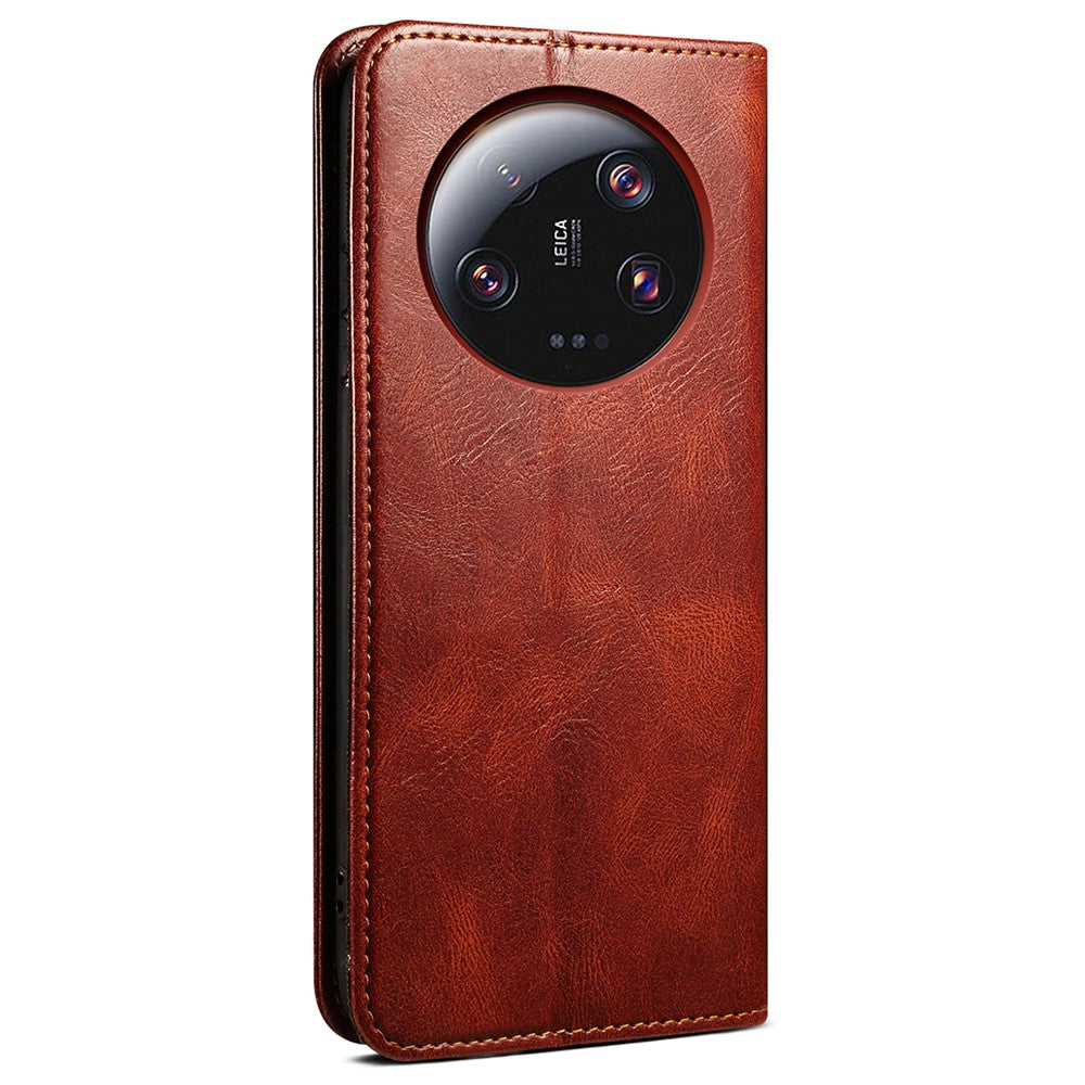 For Xiaomi 13 Ultra Leather Wallet Phone Case Waxy Crazy Horse Texture Stand Phone Cover