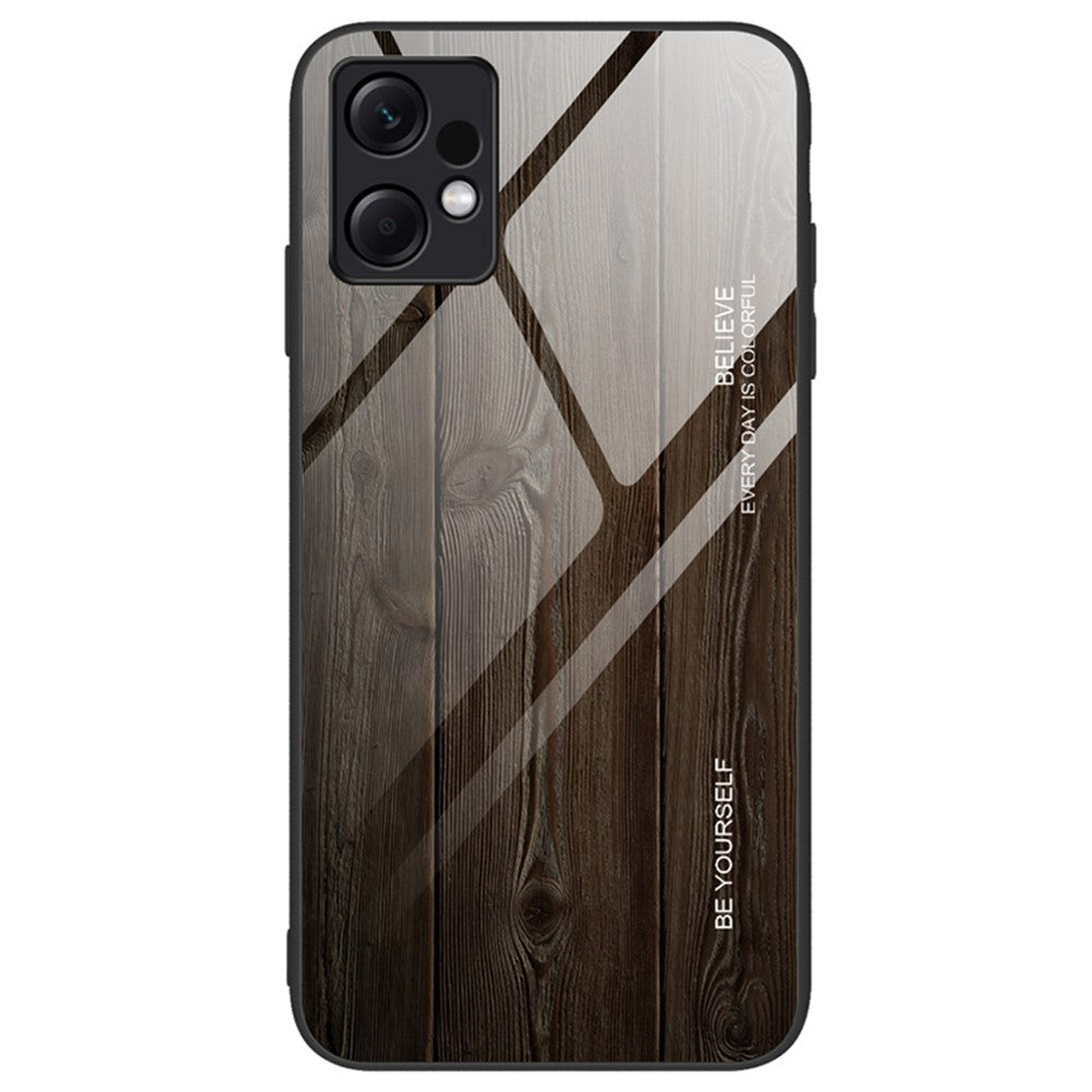 For Xiaomi Redmi Note 12 4G Phone Case Shockproof Tempered Glass + TPU Wooden Pattern Cover