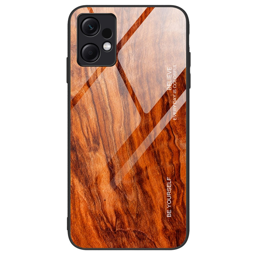 For Xiaomi Redmi Note 12 4G Phone Case Shockproof Tempered Glass + TPU Wooden Pattern Cover