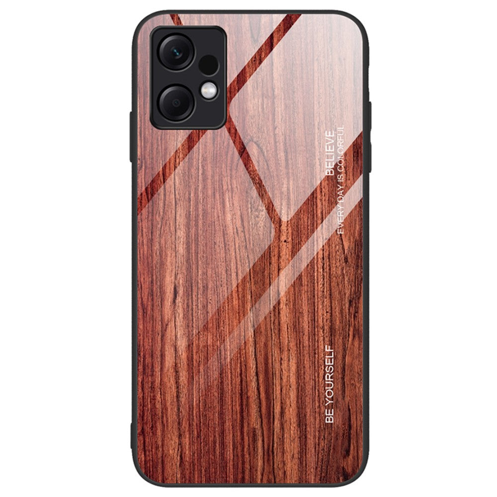 For Xiaomi Redmi Note 12 4G Phone Case Shockproof Tempered Glass + TPU Wooden Pattern Cover