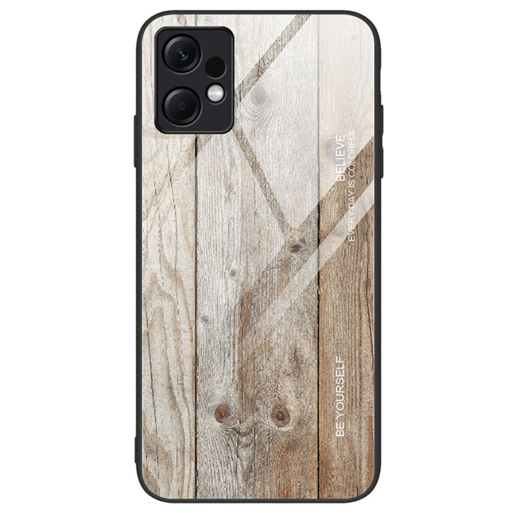 For Xiaomi Redmi Note 12 4G Phone Case Shockproof Tempered Glass + TPU Wooden Pattern Cover