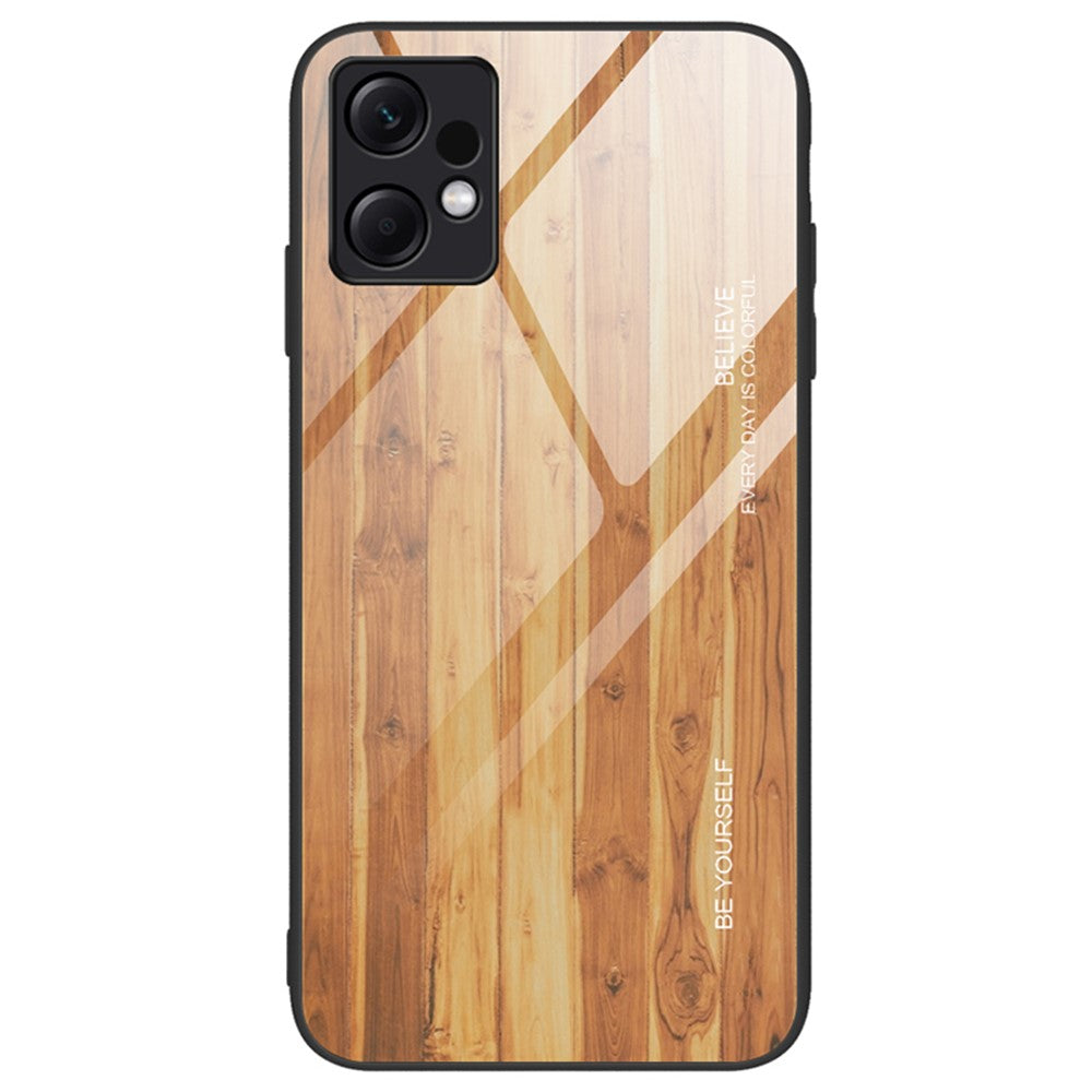 For Xiaomi Redmi Note 12 4G Phone Case Shockproof Tempered Glass + TPU Wooden Pattern Cover
