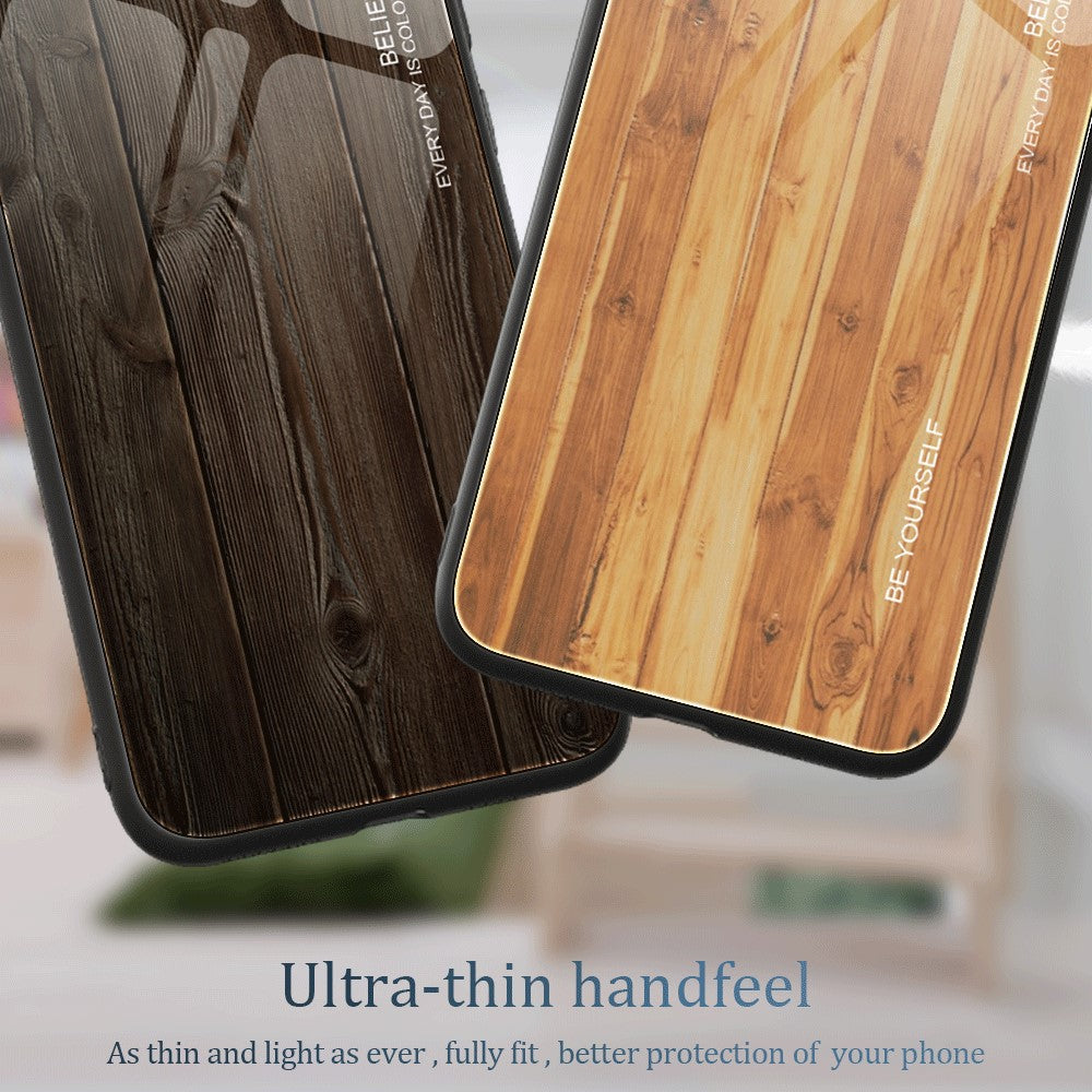 For Xiaomi Redmi Note 12 4G Phone Case Shockproof Tempered Glass + TPU Wooden Pattern Cover
