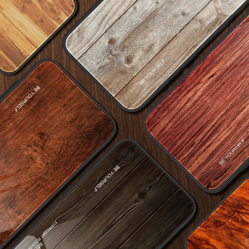 For Xiaomi Redmi Note 12 4G Phone Case Shockproof Tempered Glass + TPU Wooden Pattern Cover