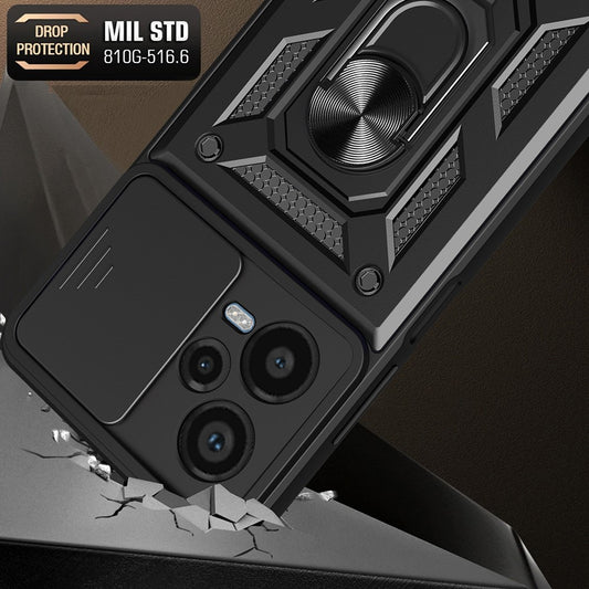 Xiaomi Redmi Note 12 Pro+ 5G Handyhülle – Ständer-, Schiebelinsenschutz, PC + TPU