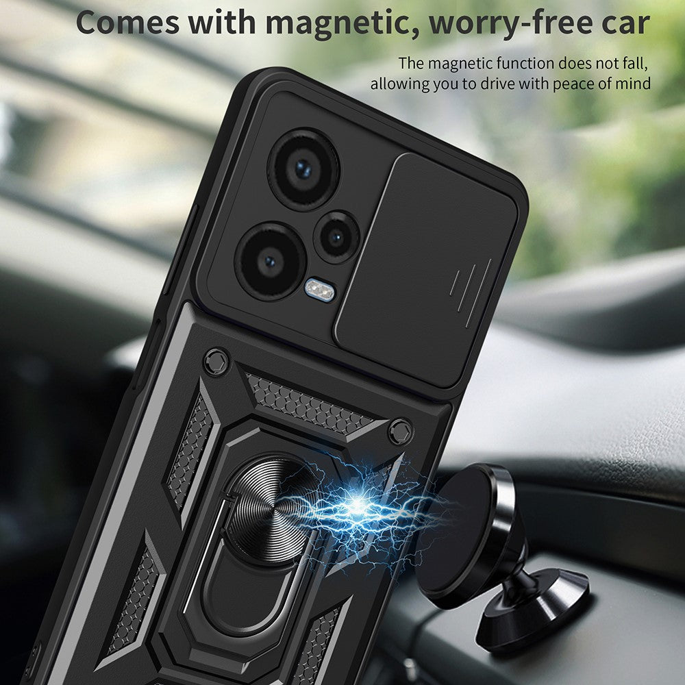 For Xiaomi Redmi Note 12 Pro+ 5G Kickstand Phone Case Slide Lens Protection PC+TPU Phone Cover