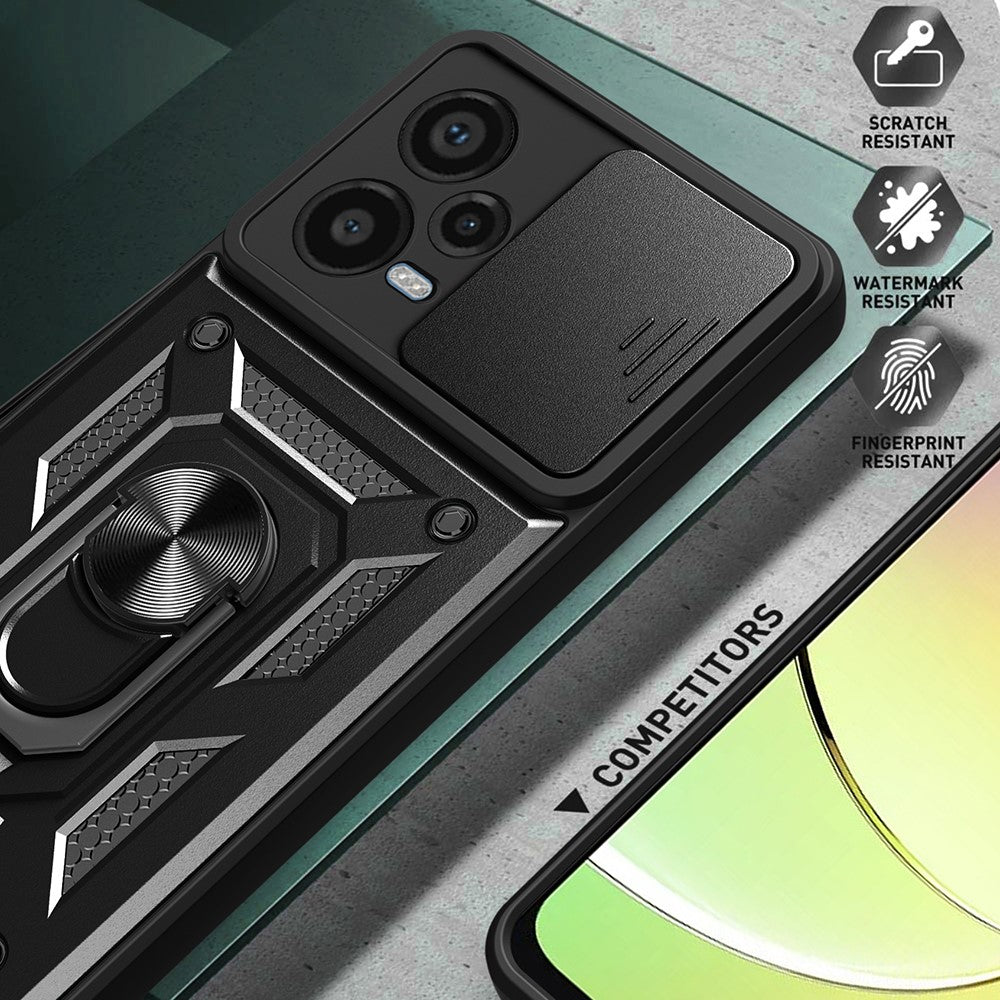 For Xiaomi Redmi Note 12 Pro+ 5G Kickstand Phone Case Slide Lens Protection PC+TPU Phone Cover