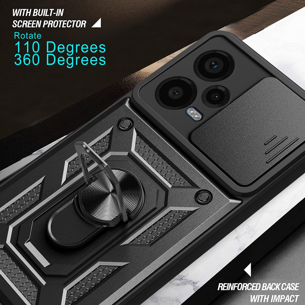 For Xiaomi Redmi Note 12 Pro+ 5G Kickstand Phone Case Slide Lens Protection PC+TPU Phone Cover